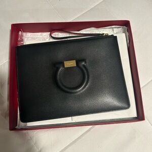 Salvatore Ferragamo Black Clutch- Red Interior with wristlet